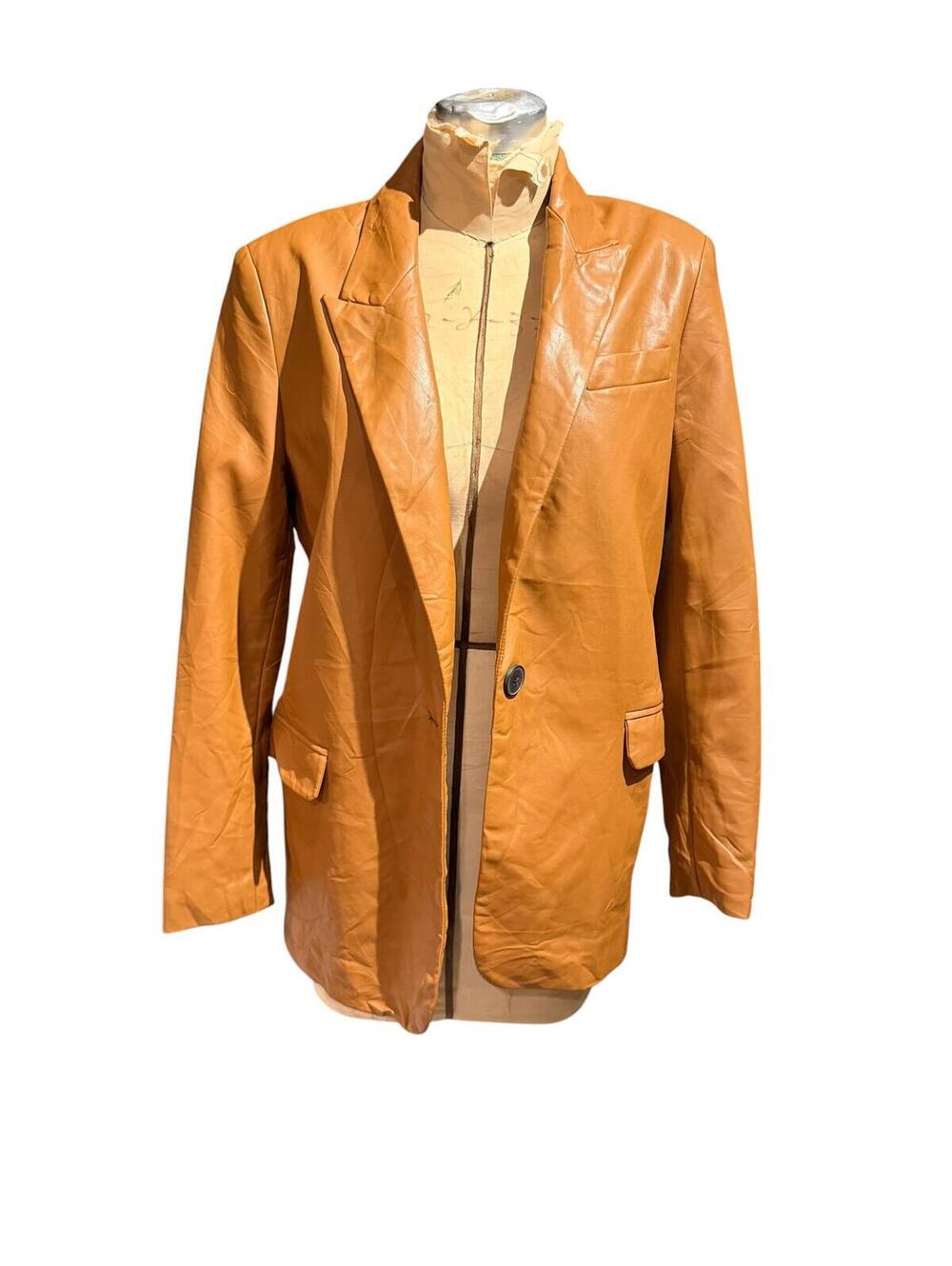 Stradivarius Classic Tan Faux Leather Blazer Jacket